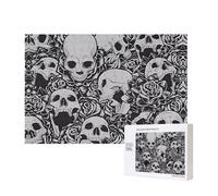 Phayah Horrible Dark Skulls Flowers Pattern Jigsaw Puzzles For Adults 300 Pieces.Home Decor Birthday Party For Men Women 15.7 X 11"