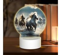 PHAYAH Horses Running Wild in The River Pattern Round Decorative Night Lights with USB Plug in Table Lamp with 3 Light Modes Adjustable for Bedroom Living Room Cafe
