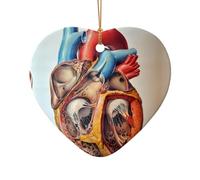 Phayah Human Anatomy Heart Chart Pattern Ceramic Heart Shape Christmas Tree Ornaments, Family New Year Home Souvenirs For Gatherings