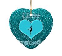 Phayah I Love Gymnastics Pattern Ceramic Heart Shape Christmas Tree Ornaments, Family New Year Home Souvenirs For Gatherings