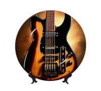 PHAYAH Instrumental Guitar Pattern Bone Porcelain Decorative Plate Durable Smooth And Perfect Decoration For Home, Office And Coffee Shop 6in