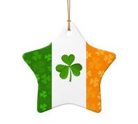 Phayah Irish Flag Pattern Ceramic Ornament Christmas Holidays Star Shape Shaped Porcelain Christmas Tree Hanging
