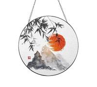 Phayah Japanese Bamboo Sun Print Glass Window Hanging Sun Catchers Suncatcher Decor For Birthday For Home Garden Porch 12in（30cm）