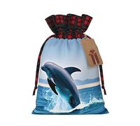 PHAYAH Jumping Up Dolphins Pattern Drawstring Christmas Bags Xmas Gift Bags Xmas Candy Bags Treat Pouch Bags Party Favor Bags Small