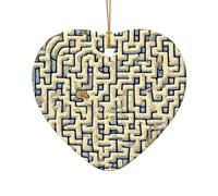 Phayah Labyrinth Treasure Map Pattern Ceramic Ornament Christmas Holidays Heart Shape Shaped Porcelain Christmas Tree Hanging