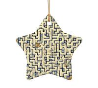 Phayah Labyrinth Treasure Map Pattern Ceramic Ornament Christmas Holidays Star Shape Shaped Porcelain Christmas Tree Hanging