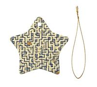 Phayah Labyrinth Treasure Map Pattern Ceramic Ornament Christmas Holidays Star Shape Shaped Porcelain Christmas Tree Hanging
