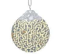 Phayah Labyrinth Treasure Map Pattern Christmas Tree Decoration Round Glass Ornaments Suitable For New Year Home For Gatherings Silver Metal Buckle