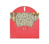 PHAYAH Labyrinth Treasure Map Pattern Holiday Cards 10 And Ideal For Christmas, Wedding Anniversaries And Party Invitations Matching Red Envelopes