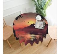 PHAYAH Lake at Sunset Pattern Tablecloth Round 60 Inch Table Fabric Farmhouse Decorative for Holiday Home Party Buffet Party