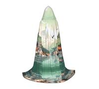 PHAYAH Landscape Village Pattern Hooded Cloak Cape Witch Halloween Costumes For Cosplay Costume Masquerade Women Men Robe M