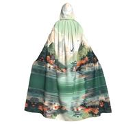 PHAYAH Landscape Village Pattern Hooded Cloak Cape Witch Halloween Costumes For Cosplay Costume Masquerade Women Men Robe