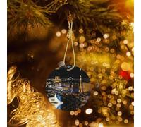 Phayah Las Vegas Night View Pattern Ceramic Ornament Christmas Holidays Round Shaped Porcelain Christmas Tree Hanging