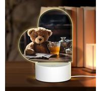 PHAYAH Learning Teddy Bears Pattern Heart Shape Decorative Night Lights with USB Plug in Table Lamp with 3 Light Modes Adjustable for Bedroom Living Room Cafe