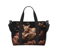 Phayah Leopard Cat In A Dead Tree Travel Duffle Bag Weekender Overnight Gym Tote For Women Girls Shoulder Bag Workout Water Resistant, Black, One Size