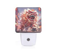 PHAYAH Lion Dance Activity Pattern Night Light Plug-in Led Auto Sensor Night Lamp Dusk-to-Dawn Lamp for Nursery Children Stairs Corridors