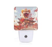 PHAYAH Lion Dance Pattern Night Light Plug-in Led Auto Sensor Night Lamp Dusk-to-Dawn Lamp for Nursery Children Stairs Corridors