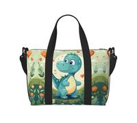 Phayah Little Dinosaur In Green Grass Travel Duffel Bag,Sports Tote Gym Bag,Shoulder Weekender Overnight Bag For Women, Black, One Size