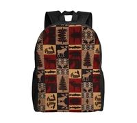 PHAYAH Lodge Bear Deer Fish Pattern Casual Shoulders Classical Basic Travel Backpack Travel And Outdoor Activities