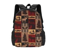 PHAYAH Lodge Bear Deer Fish Pattern Casual Shoulders Classical Basic Travel Backpack Travel And Outdoor Activities Resistant