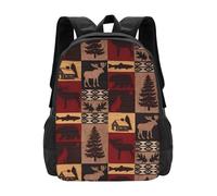 PHAYAH Lodge Bear Deer Fish Pattern Casual Shoulders Classical Basic Travel Backpack Travel And Outdoor Activities Resistant