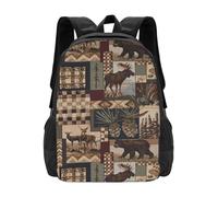 PHAYAH Lodge Bear Deer Pattern Casual Shoulders Classical Basic Travel Backpack Travel And Outdoor Activities Resistant