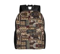 PHAYAH Lodge Bear Deer Pattern Casual Shoulders Classical Basic Travel Backpack Travel And Outdoor Activities