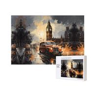 Phayah London Color Taxi Puzzles 300 Piece for Jigsaw Puzzle Wooden Puzzle for Family Friend Home Decor Wall Art 15.7 X 11in