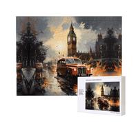Phayah London Color Taxi Puzzles 500 Piece for Jigsaw Puzzle Wooden Puzzle for Family Friend Home Decor Wall Art 20.4 X 15 in