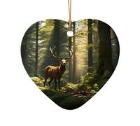 Phayah Lonely Elk Pattern Christmas Tree Decoration Heart Shape Ceramics Ornaments Suitable For New Year Home For Gatherings