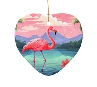 Phayah Lonely Flamingo Pattern Christmas Tree Decoration Heart Shape Ceramics Ornaments Suitable For New Year Home For Gatherings