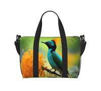 Phayah Long-Plume Bluebird Travel Duffle Bag Weekender Overnight Gym Tote For Women Girls Shoulder Bag Workout Water Resistant, Black, One Size