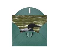 PHAYAH Loon Nature Bird Pattern Blank Greeting Cards 10 With Dark Green Envelopes For Christmas, Wedding Anniversaries And Party Invitations