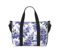 Phayah Lots Of Lilacs Travel Duffle Bag Weekender Overnight Gym Tote For Women Girls Shoulder Bag Workout Water Resistant, Black, One Size, Black, One Size