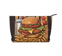 PHAYAH Lots Of Tasty Food Patterned Cosmetic Bag Portable Large Capacity Cosmetic Bag Corduroy Zipper Toiletry Bag Travel Bag, Cartoon Oversized Burgers, One Size