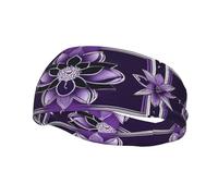 Phayah Lotus Flower Deep Purple Pattern Headbands Women Men Sweatband Sports Headband For Running, Cycling, Yoga Gym, Working Out