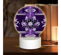 PHAYAH Lotus Flower Deep Purple Pattern Round Acrylic Night Light Adult Baby Room Light White Light Warm Light Warm White Light