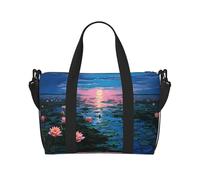 Phayah Lotus Marsh Travel Duffle Bag Weekender Overnight Gym Tote For Women Girls Shoulder Bag Workout Water Resistant, Black, One Size