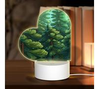 PHAYAH Lush Green Pines Pattern Heart Shape Decorative Night Lights with USB Plug in Table Lamp with 3 Light Modes Adjustable for Bedroom Living Room Cafe