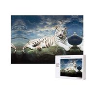 Phayah Majestic Tiger Resting On A Rock With Cloudy Sky Jigsaw Puzzles For Adults 300 Pieces.Home Decor Birthday Party For Men Women 15.7 X 11"