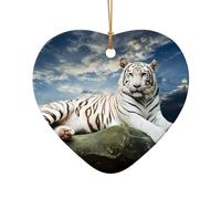 Phayah Majestic Tiger Resting On A Rock With Cloudy Sky Pattern Ceramic Heart Shape Xmas Tree Ornament New Year Home Souvenirs For Gatherings Hanging Decoration