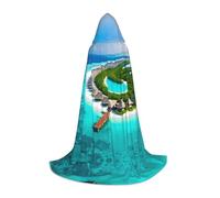 PHAYAH Maldives Scenery Pattern Halloween Adult Hooded Robe Cape, Women'S Men'S Halloween Dress Up Party Cosplay Costumes Small