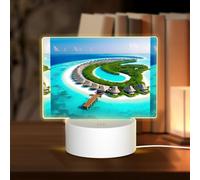 PHAYAH Maldives Scenery Pattern Night Light Rectangle Led Ligh Base with USB Cable Adjustable 3 Colors for Adults Child Room Bedroom