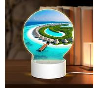 PHAYAH Maldives Scenery Pattern Night Light Round Led Ligh Base with USB Cable Adjustable 3 Colors for Adults Child Room Bedroom