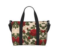 Phayah Many Red Roses Travel Duffel Bag,Sports Tote Gym Bag,Shoulder Weekender Overnight Bag For Women, Black, One Size, Black, One Size