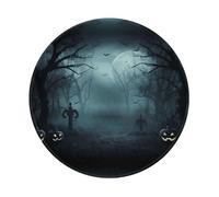 PHAYAH Misty Forest Pumpkin Lights Pattern, Round Mouse Pad Waterproof Non-Slip Rubber Base Desktop Protection Mat Diameter 7.9 in