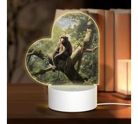PHAYAH Monkey Sitting On A Tree Pattern Heart Shape Acrylic Night Light Adult Baby Room Light White Light Warm Light Warm White Light