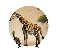 PHAYAH Mother and Child Giraffe Pattern Bone China Decorative Plate Ceramic Dinner Plates Crafts with Vertical Stand for Home Office Decor 10in