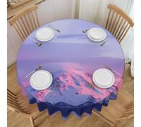 PHAYAH Mount At Sunset Pattern Laciness Tablecloth Round 60 Inch Table Fabric Farmhouse Decorative For Holiday Home Party Buffet Party