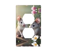 Phayah Mouse in Love Pattern Duplex Receptacle Outlet Wall Plate Standard Size Polycarbonate Thermoplastic Dual Plug Covers